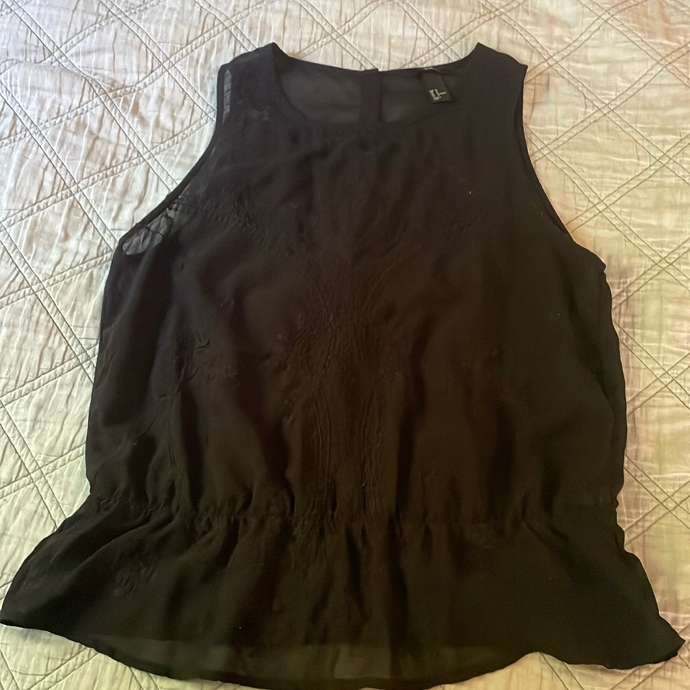 Sheer embroidered peplum tank